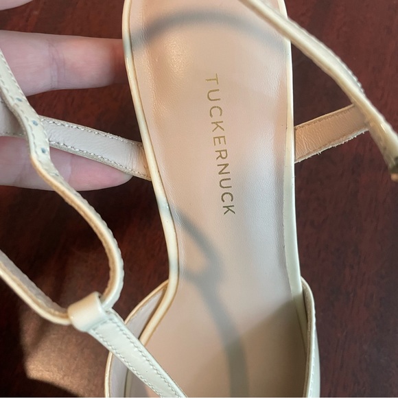 NWOT Tuckernuck Pearl Patent Sterling Tan Beige T Strap Heels - Picture 9 of 9